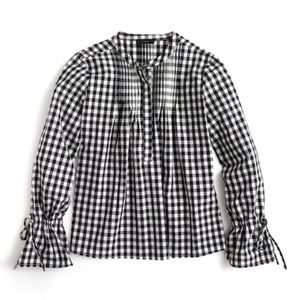 J Crew Tie-sleeve top w/pin tucks in gingham XXL